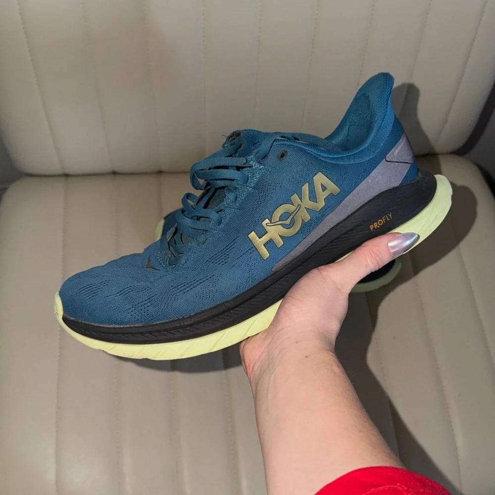Hoka One One Mach 4 Running Shoes Blue Lime Athletic Sneakers Men’s 9.5D